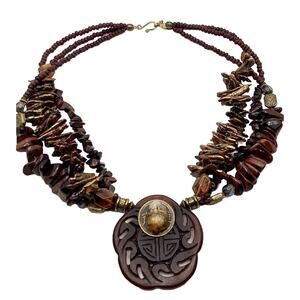 Carol Kent Pendant 22” Necklace Artisan Made Shell Carved Citrine